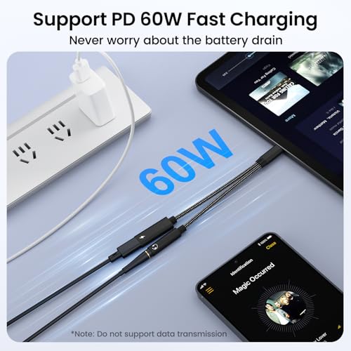 2 Pack USB C to 3.5mm Headphone and Charger Adapter, 2 in 1 Hi-Res 32bit/384kHz Aux to USB C with Safe PD 60W Fast Charging Dongle Cable for iPhone 17/16, Galaxy S26/S25, Google Pixel 10/9, and more - color: Black-2 Pack