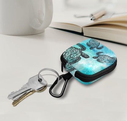 WIRESTER Portable Wireless Headphone Case, Earphone Storage Bag Carrying Case, Earbud Holder with Black Carabiner Compatible with Airpods - Ocean Sea Turtles - color: Ocean Sea Turtles