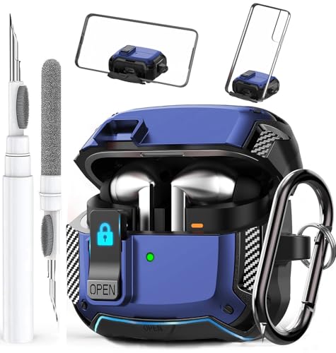Galaxy Buds 3 Pro/3/3 FE Case Cover with Phone Stand&Lock Clip, Shockproof Samsung Galaxy Buds 3 FE/3/3 Pro Protective Hard Cover Shell with Carabiner&Cleaner kit for Men Women, Black/Blue - color: A-Black/Blue