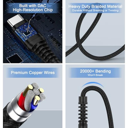 USB to 3.5mm Audio Aux Cable,2 in 1 3FT USB C & USB A to 3.5mm Male Audio - color: Black