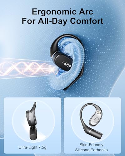 Open Ear Earbuds,Lightweight Comfort Wireless Earbuds with Earhooks,40H Playtime Powerful Sound AI Clear Calls Sport Bluetooth Earbuds Waterproof for Running Office Fitness(Black) - color: Black