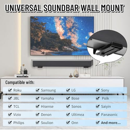 Soundbar Wall Mount Bracket -Universal Soundbar Mount&Soundbar Shelf for Samsung,Bose,Vizio,LG,Sony,JBL and More,Hold up to 66LBS,Depth Adjustable 4.09”-7.28”,All-Metal Sturdy Design