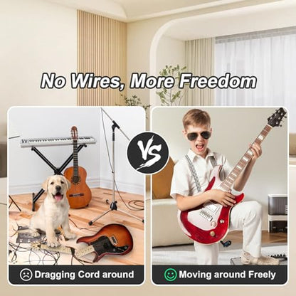 A14 Wireless Guitar System, 2.4GHz Rechargeable Transmitter Receiver, 24-bit 48KHz Audio, 100ft Range, Plug and Play, Compatible with Electric Guitar & Bass Accessories (1TX+1RX) - color: 1TX+1RX