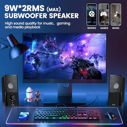H21 Classic Computer Speakers for Desktop PC, Full Stereo Sound, USB-Powered, Gaming Speaker with 3.5mm Aux Multimedia for Laptop/Desktop/Tablets/Phone(Black