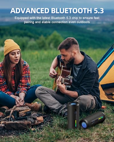 OHAYO Portable Bluetooth Speaker, IPX7 Waterproof, 24W Stereo Bass, LED Lights, Black