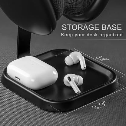 Headphone Stand, Curved Headset Stand with Storage Tray, Gaming Headset Holder for AirPods Max, AirPods Max 2, AirPods, AirPods Pro, Beats, Bose, Sony and More (Black) - color: Black