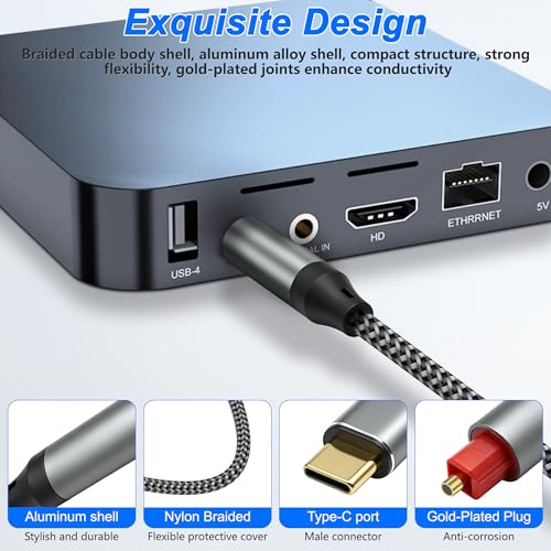 MEIRIYFA USB C to Toslink Optical Audio Cable, Unidirectional USB Type C Male to TOSLINK SPDIF Port Male Fiber Optic Adapter Cable for Computer, Laptop, Soundbar, Hi-Fi Sound Systems (Silver, 1.5M)
