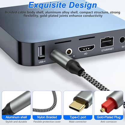 MEIRIYFA USB C to Toslink Optical Audio Cable, Unidirectional USB Type C Male to TOSLINK SPDIF Port Male Fiber Optic Adapter Cable for Computer, Laptop, Soundbar, Hi-Fi Sound Systems (Silver, 1.5M)