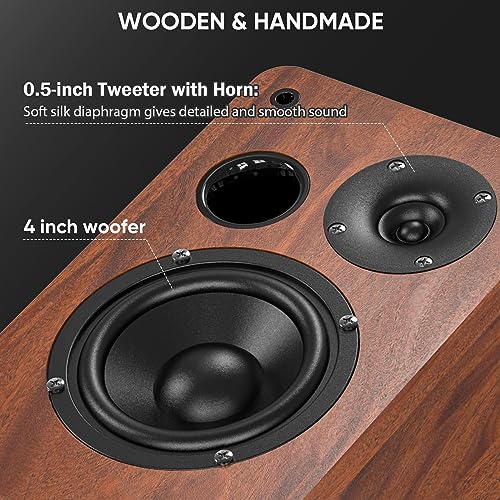 Saiyin Powered Bluetooth Bookshelf Speakers | 40W*2, 4 Inch Woofer, Bluetooth/Optical/Auxiliary/RCAInputs,Sub Out, TV/Turntable/Record Player/PC/Computer - size: 4 Inch Woofer
