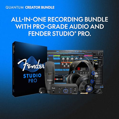 Fender Quantum Creator Bundle | Home Recording Kit with Quantum LT 2 USB-C Interface, M7 Condenser Microphone, HD7 Headphones, XLR Cable, Mic Stand, Fender Studio Pro, Beginner Studio Bundle | Includes Quantum LT 2 USB-C Interface, M7 Condenser Microphone