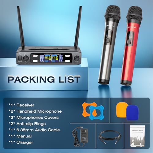 Depusheng Wireless Microphone System, VHF Fixed Dual Frequency Wireless Set with 2 Handheld Dynamic Transmitter Wireless Mic Set for Singing, Karaoke, Church, DJ,200ft Range - size: X2 PRO