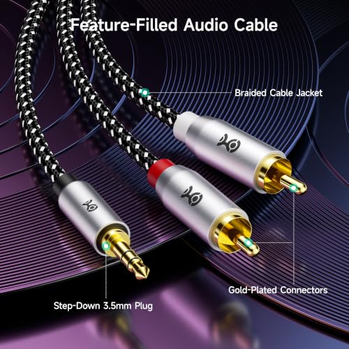 Cable Matters 2-Pack RCA to 3.5mm Audio Cable, RCA to Aux, 3ft | 3.5mm to L/R Cord, Black, Gold-Plated Connectors, Male-to-Male Audio Cable