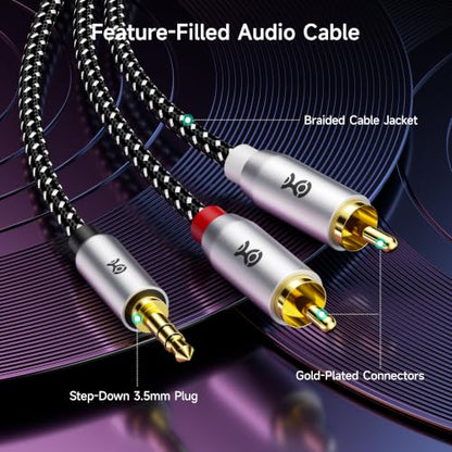 Cable Matters 2-Pack RCA to 3.5mm Audio Cable, RCA to Aux, 3ft | 3.5mm to L/R Cord, Black, Gold-Plated Connectors, Male-to-Male Audio Cable