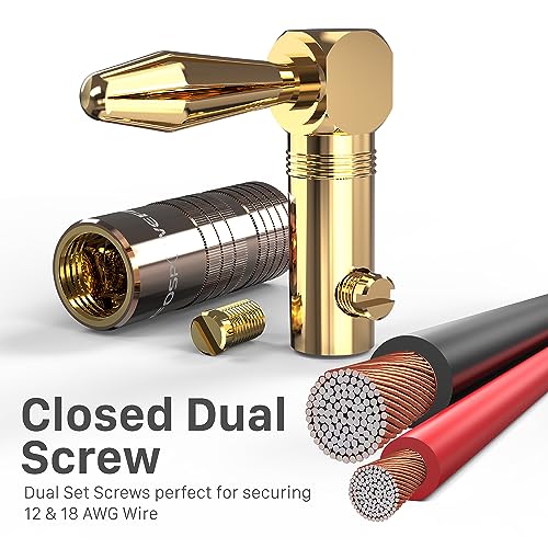 FosPower Right Angle Banana Plugs (6 Pairs / 12 pcs), Closed Screw 24K Gold Plated Banana Speaker Plug Connectors for Speaker Wire, Wall Plate, Home Theater, Audio/Video Receiver, and Sound Systems - size: 6 Pairs / 12 pcs