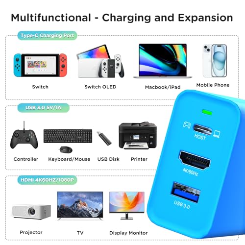 70W USB C Charger Dock for Nintendo Switch/OLED, Portable Travel TV Docking Station with 4K HDMI/USB3.0/PD Charging Port, Fast Charging Adapter with USB-C Cable for Laptop, Mobile Phone, Steam Deck - size: 1 Pack