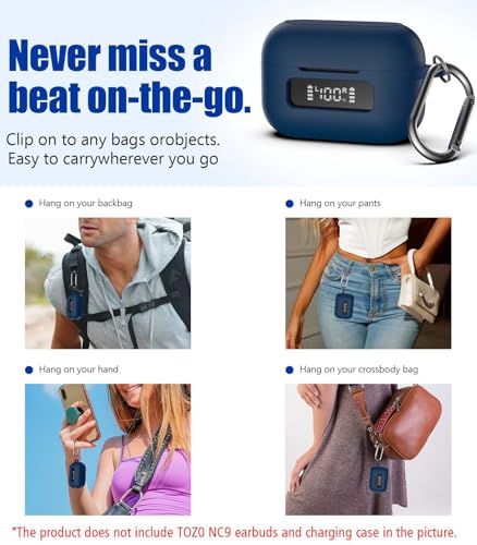 for TOZ0 NC9(2024) Case Cover, Silicone Protective Battery Display Visible Design Cover ONLY for TOZO NC9 Hybrid Active Noise Cancelling Wireless Earbuds 2024 Version with Carabiner-Blue - color: Blue