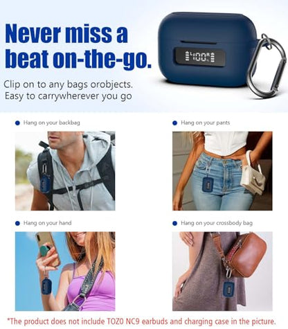 for TOZ0 NC9(2024) Case Cover, Silicone Protective Battery Display Visible Design Cover ONLY for TOZO NC9 Hybrid Active Noise Cancelling Wireless Earbuds 2024 Version with Carabiner-Blue - color: Blue