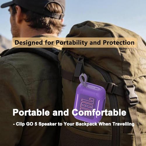 Protective Case for JBL Go 5 Portable Bluetooth Speaker | Accessories Hard Carrying Case and Silicone Cover with Metal Carabiner (Purple Case) - color: Purple Case