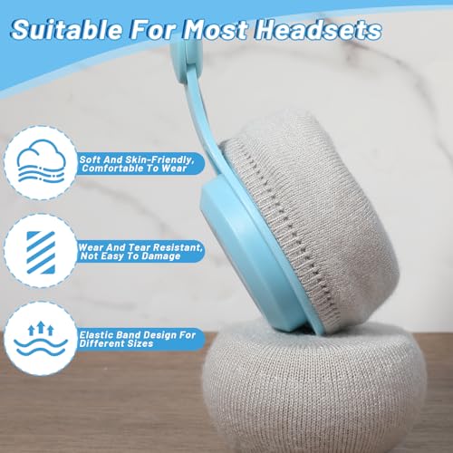 Headphone Ear Covers Knit, 4pcs Black Washable Ear Pad Covers Stretchable Earcup Knit Cotton Headphone Protector Sweat Headset Cloth Fit 3.1" to 5.1''(Gray) - color: Gray