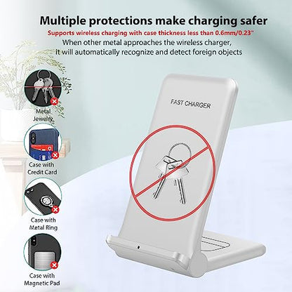 2 in 1 Wireless Charger,Foldable 20W Fast Wireless Charging Stand Compatible with iPhone 16/16 Pro/15/14/13/12/X/AirPods,Dual Phone Induction Charge Station for Samsung,Pixel,Xperia,LG(No Plug) - color: White