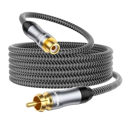 VANAUX Subwoofer Extension Cable,Male to Female Coaxial Cable,RCA Digital Audio Cord 75 ohm Gold-Plated with Braided Jacket for Home Theater,TV,Amplifier, Speaker(16.5ft/5m) - size: 16.5ft/5m, style: Male to Female-Grey
