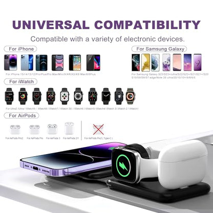 3 in 1 Wireless Charger, Foldable Magnetic Charging Station, Fast Travel Wireless Charging Pad for Multiple Apple Devices - color: Black