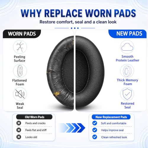 Replacement Ear Pads for Sony WH-1000XM3 Headphones, Ear Cushions for WH1000XM3, Extra Thick Earpads, Headphone Pads with Protein Leather＆Memory Foam, Replacement Cushions - color: Black