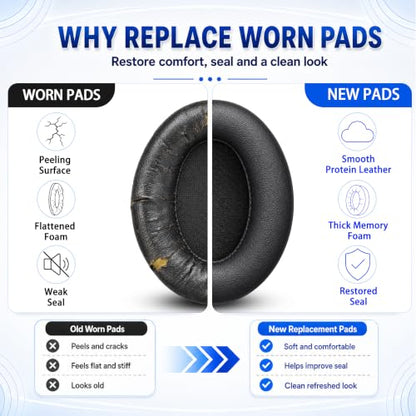 Replacement Ear Pads for Sony WH-1000XM3 Headphones, Ear Cushions for WH1000XM3, Extra Thick Earpads, Headphone Pads with Protein Leather＆Memory Foam, Replacement Cushions - color: Black