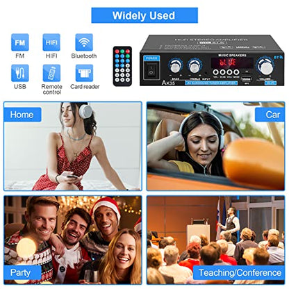 Home Audio Amplifier AK-35 HiFi Bluetooth 5.0 Mini Stereo Amp Receivers | 2.0 Channel RMS 30W x 2 Max. 200W Output with USB,AUX,FM Radio for Home Theater Speakers System - color: AK-35(2.0CH 30W+30W RMS)