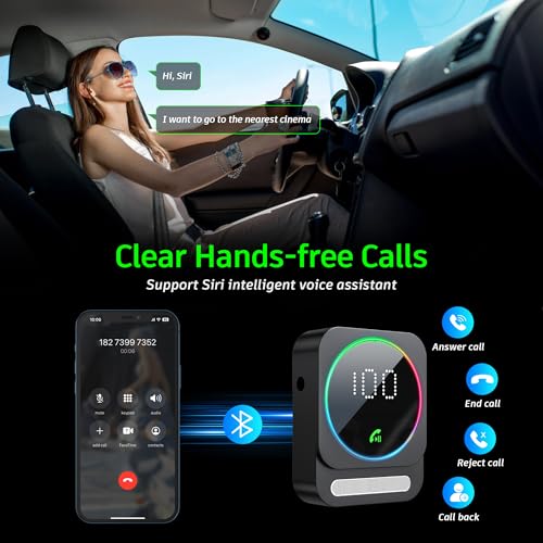 Bluetooth 5.3 Receiver for Car, Wireless Audio Adapter for Car/Home Stereo/Wired Headphones/Speaker, Bluetooth Aux Adapter, Dual AUX Outputs, RCA AUX 3.5mm Music Receiver - color: Black