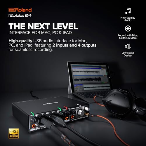 Roland Rubix24 2-In/4-Out USB Audio Interface | High-Resolution Audio | Record with Mics, Guitars, Keys & More | Compact & Durable Build | Compatible with Mac, PC & iPad | Expanded I/O Features - style: 2-in/4-out