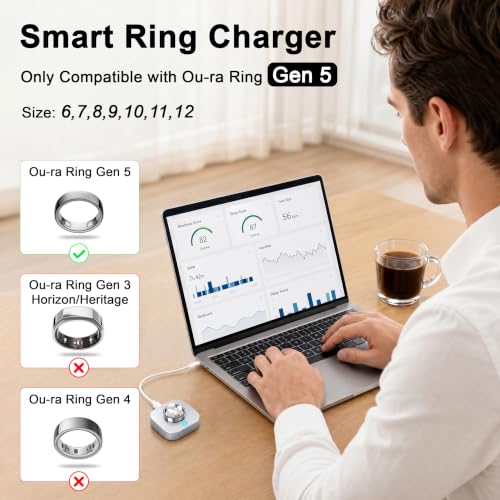 Fast Charger Compatible with Ou-ra Ring Gen 5, Size 6-12 | Replacement Charging Dock for Size 6/7/8/9/10/11/12, Portable Travel Charger with USB-C Cable (Not for Ring Gen 3/4)