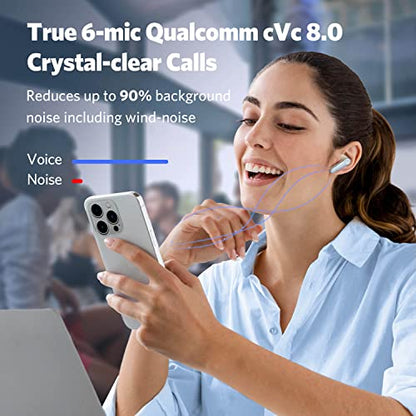 EarFun Air Pro 3 Noise Cancelling Wireless Earbuds, Qualcomm® aptX™ Adaptive Sound, 6 Mics CVC 8.0 ENC, Bluetooth 5.3 Earbuds, Multipoint Connection, 45H Playtime, App Customize EQ, Oat White | 6 Mics CVC 8.0 ENC, Bluetooth 5.3 Earbuds, Multipoint Connect