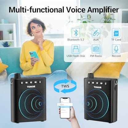 TONOR Portable Voice Amplifier for Teachers, Rechargeable Mini Pa System with 100 cm/3ft Wired Headset Microphone and Waistband, Megaphone Speaker for Classroom, Training, Yoga, Tour Guides K10