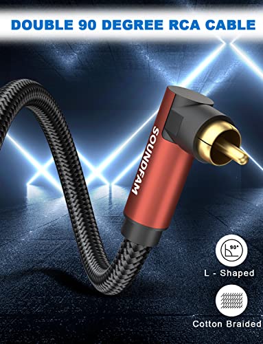 90 Degree Right Angle RCA Subwoofer Cable, Dual Shielded 24K Gold-Plated Coaxial Audio Cable for Home Theater, S/PDIF - [ 10ft/3M, Red, 2 x 90° RCA Plug ] - color: 2 x 90° RCA Plug, size: 10ft/3M