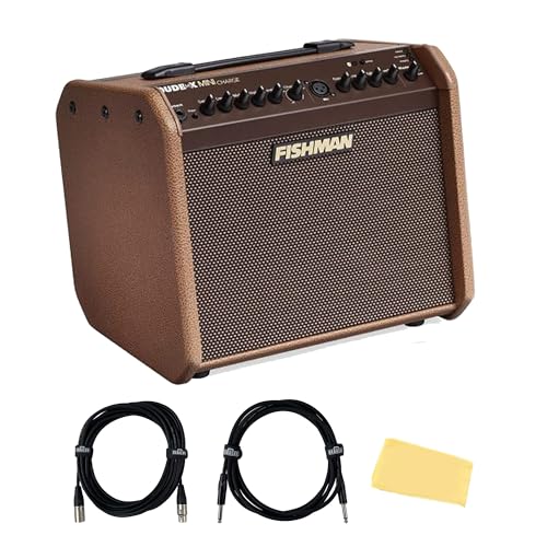 Fishman Loudbox Mini Charge Battery-Powered 60-Watt Acoustic Guitar Combo Amplifier Bundle with Gearlux XLR Cable, Instrument Cable, and Austin Bazaar Polishing Cloth - size: Mini Charge 60W