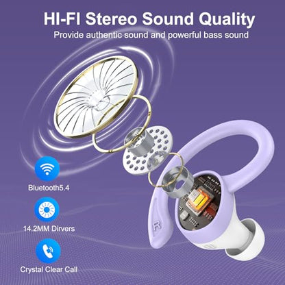 Wireless Earbuds, Bluetooth Earbuds, Bluetooth 5.4 Headphones 68hrs Playtime Sport Earphones with LED Display ENC Noise Cancelling Mic, IPX7 Waterproof Over Ear Ear Buds with Hook for Gym/Workout - color: Dreamy Purple