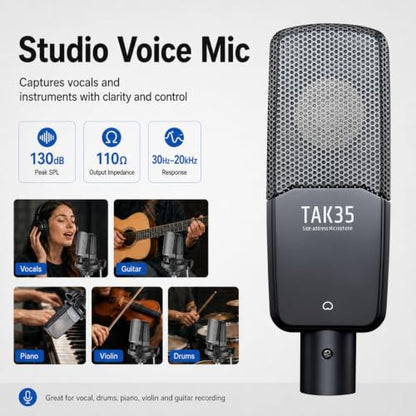 TAKSTAR XLR Condenser Studio Microphone with Shock Mount | 16mm Diaphragm, 30Hz-20kHz Response, -36dB Sensitivity, Shock Mount & Windscreen Included, Requires 48V Phantom Power