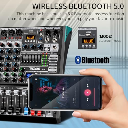 8-Channel Audio Mixer with USB, 99 DSP Effects, 48V Phantom Power