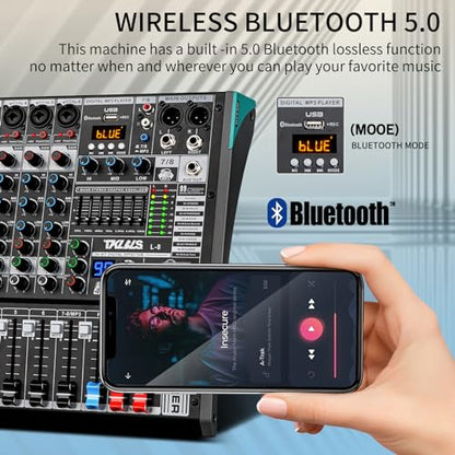 8-Channel Audio Mixer with USB, 99 DSP Effects, 48V Phantom Power