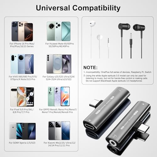 USB C Headphone Adapter , 2 in 1 USB C to 3.5mm Headphone Jack HiFi DAC