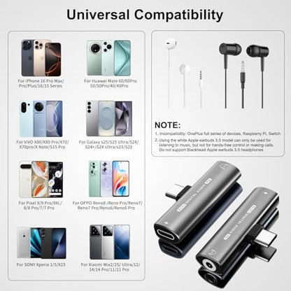 USB C Headphone Adapter , 2 in 1 USB C to 3.5mm Headphone Jack HiFi DAC