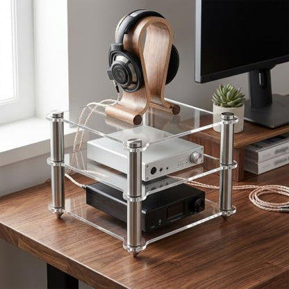 Stereo Cabinet, 3-Tier Desktop Open Audio Rack | Metal Frame, Acrylic Shelf, for Office Living Room