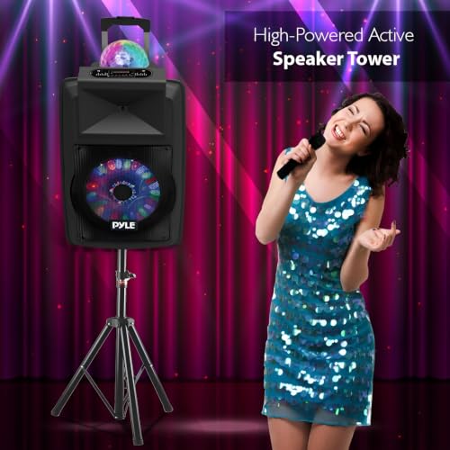 Pyle Wireless Portable PA Speaker System - 700 W Battery Powered Rechargeable Sound Speaker and Microphone Set with Bluetooth MP3 USB Micro SD FM Radio AUX 1/4" DJ lights - For PA / Party - color: Charcoal