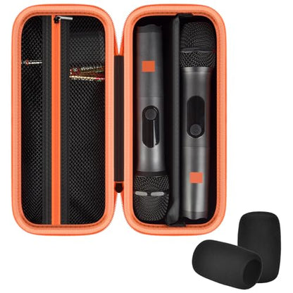 Wireless Microphone Case for JBL PartyBox Wireless Mics | Hard EVA Shell, Removable Divider, Mesh Pocket for Receiver and Batteries, with 2 Foam Windscreens, Carry Handle, Box Only