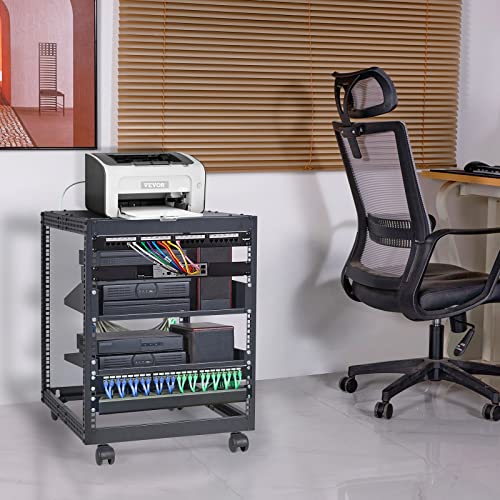 VEVOR 12U Open Frame Server Rack, 23-40 in Adjustable Depth, Free Standing or Wall Mount Network Server Rack, 4 Post AV Rack with Casters, Holds All Your Networking IT Equipment AV Gear Router Modem | Free Standing or Wall Mount, Heavy Duty 4 Post, with 4