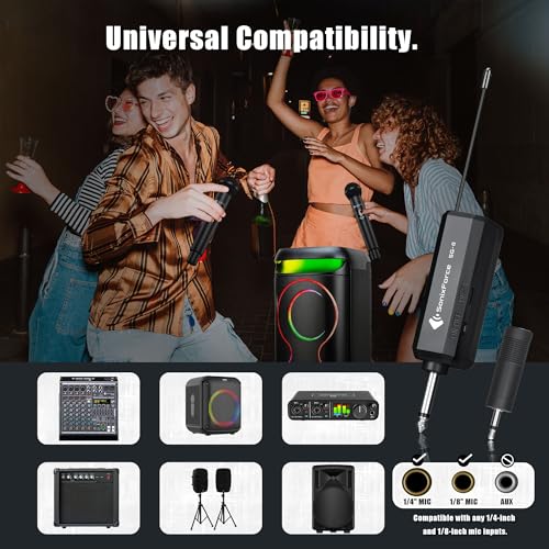 Wireless Karaoke Microphones, Singing Microphone for Speaker | Dual Handheld Mics with Receiver, 240ft Wireless Range, Plug-and-Play, 8hr Battery Life, USB Recharge - color: Black