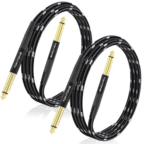 1/4 Inch Guitar Cable 2-Pack, 6.6FT, 6.35mm TRS Balanced Audio Cable | Quarter Inch TRS to TRS Balanced Stereo Instrument Cable for Electric Guitar, Bass, Keyboard, Mixer and Amplifier - size: 6.6 FT