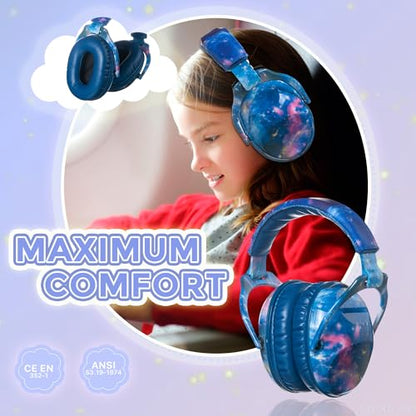 Kids Ear Protection Safety Ear Muffs, NRR 25dB Noise Reduction Children Earmuffs, Hearing Protectors for Sleeping, Studying, Airplane, Concerts, Fireworks-Galaxy with Blue Band - color: Blue Band Galaxy