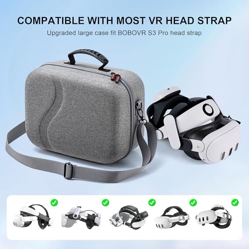 STARTRC GAMES Carrying Case for Meta Quest 3, Large Travel Case Compatible with BOBOVR S3 Pro/KIWI Design Battery Head Strap and Other Accessories, Hard Shell Travel Bag for Oculus Quest 3 - color: 회색.
